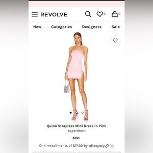 Revolve “Quinn Strapless Mini Dress in Pink”